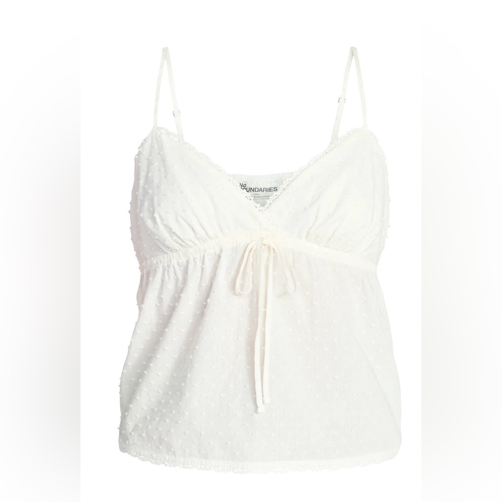 NWT No Boundaries White Crochet Trim Babydoll Cami Tank Top XL‎ 16-18 Swiss Dot